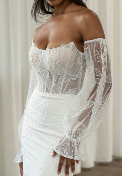 Embroidered Corset Off-Shoulder Wedding Dress