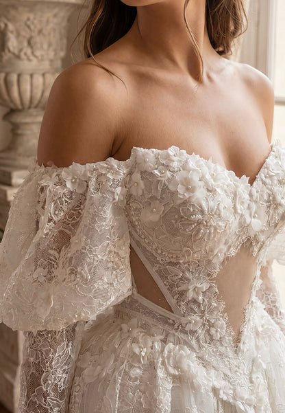Floral Lace Ball Gown Wedding Dress with Corset