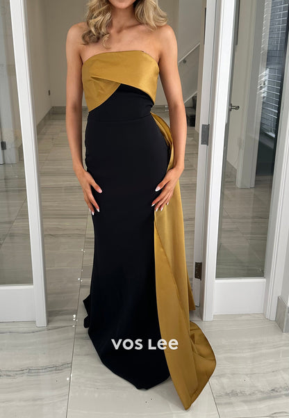 Strapless Evening Gown with Contrast Side Drape