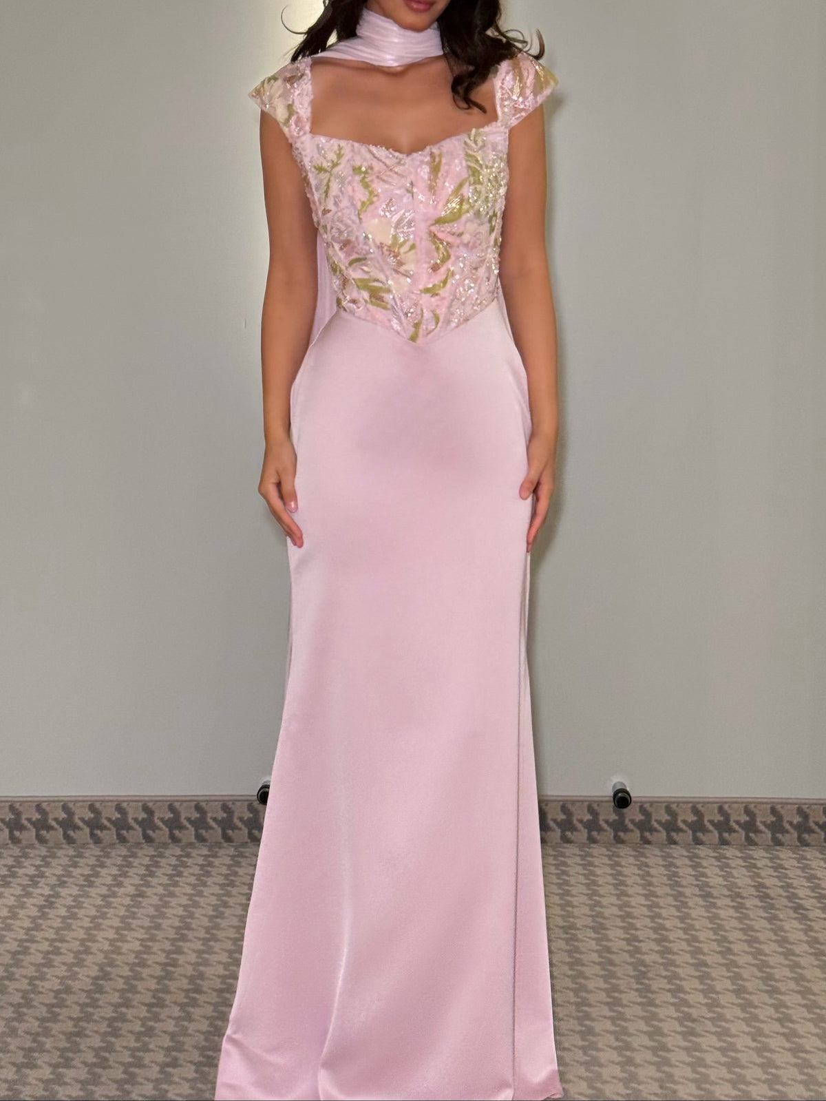 Corset Evening Gown with Scarf and Lace-Up Back