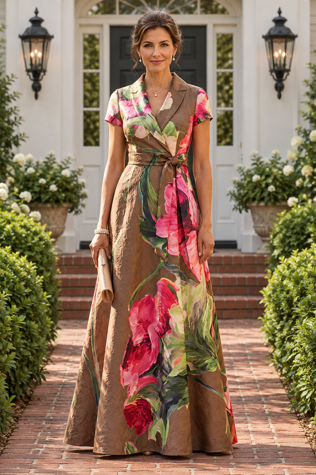 Floral Wrap A-Line Maxi Dress with Collar