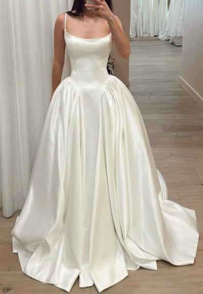 Satin Spaghetti Strap Ball Gown Wedding Dress