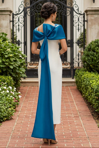 Column Midi Dress with Contrast Bow Shawl