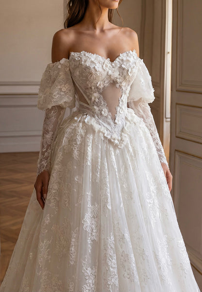 Floral Lace Ball Gown Wedding Dress with Corset