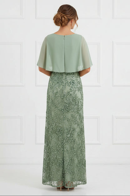 V-Neck Flutter Sleeve Embroidered Evening Dress