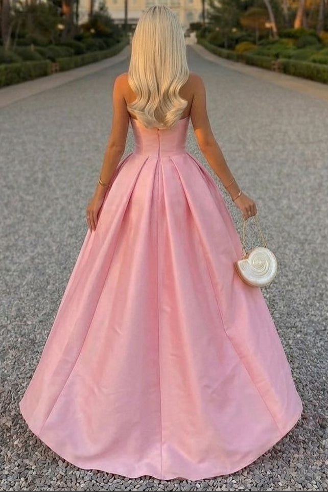 Strapless Pleated Satin Ball Gown
