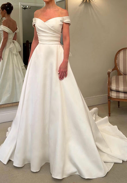 Off-the-Shoulder A-Line Gown with Back Bow