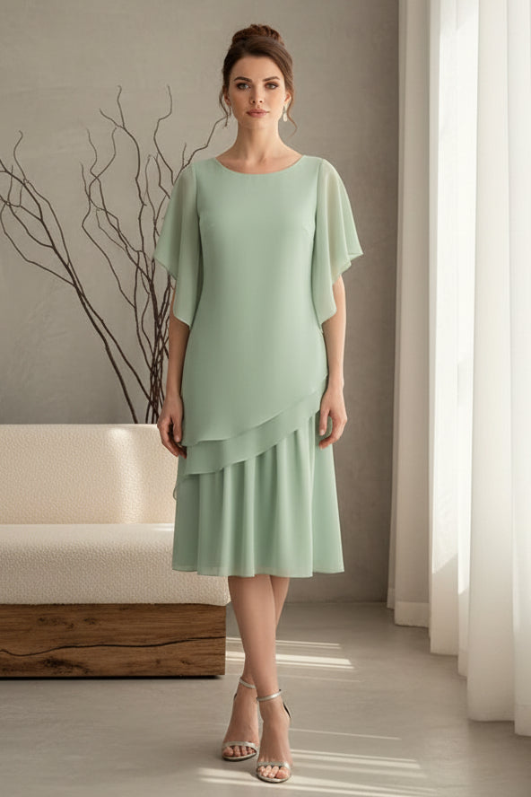 Asymmetrical Chiffon Flutter Sleeve Dress