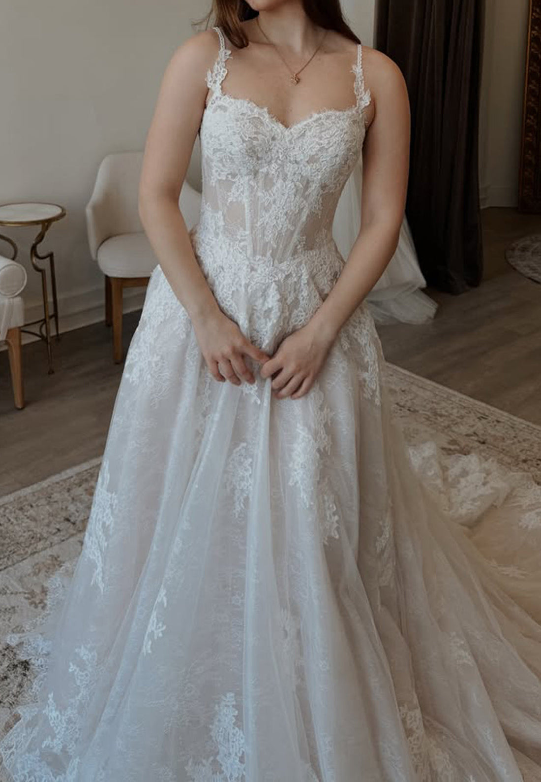 A-Line Lace Wedding Dress with Corset Bodice