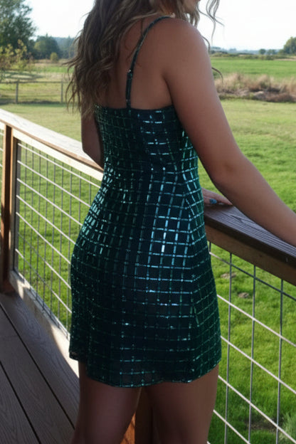 Grid Sequin Bustier Mini Dress