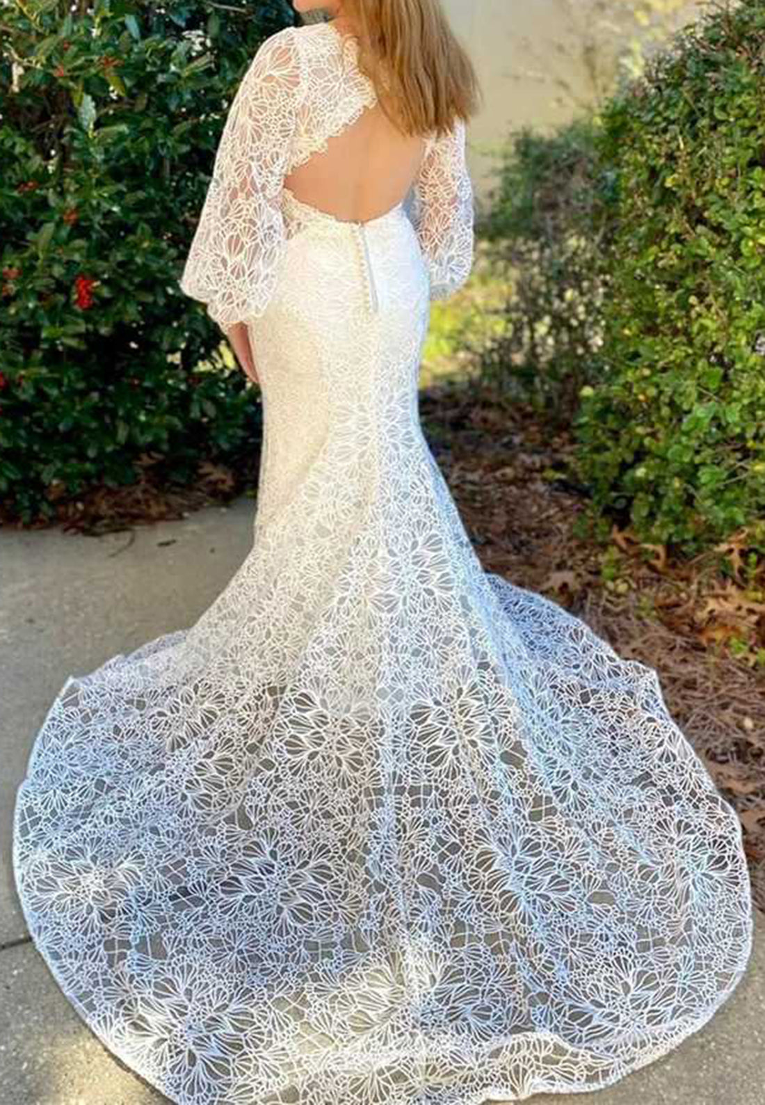 Lace Long Sleeve Open Back Wedding Dress