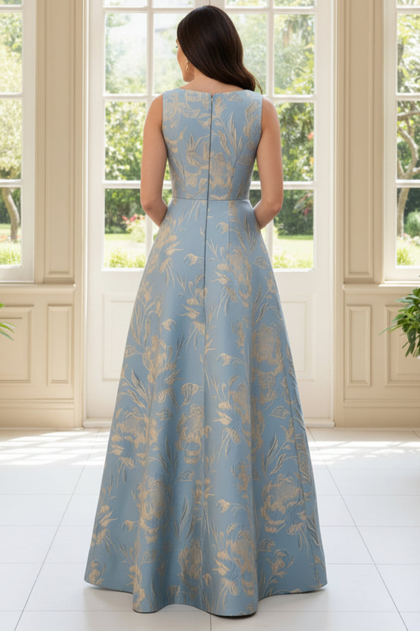 Floral Jacquard A-Line Evening Gown