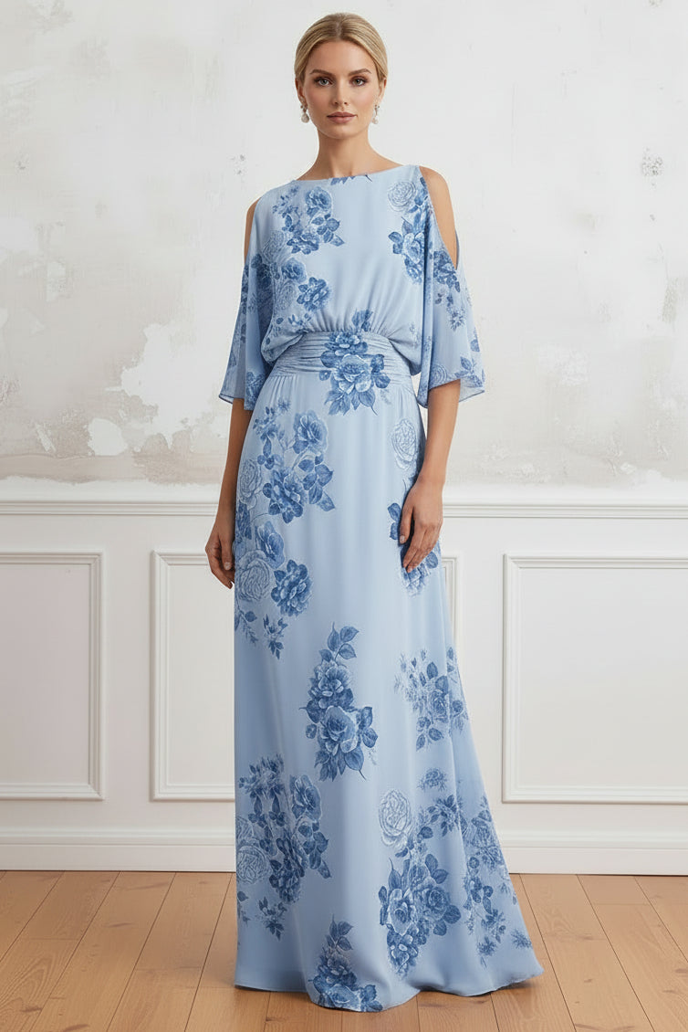 Floral Cold-Shoulder Maxi Dress with Pockets