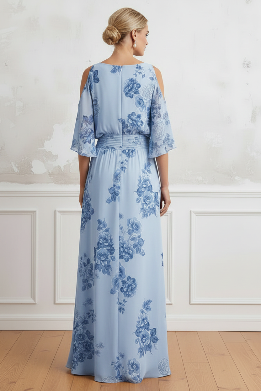 Floral Cold-Shoulder Maxi Dress with Pockets