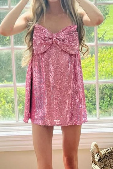 Sequined Mini Dress with Bow Front