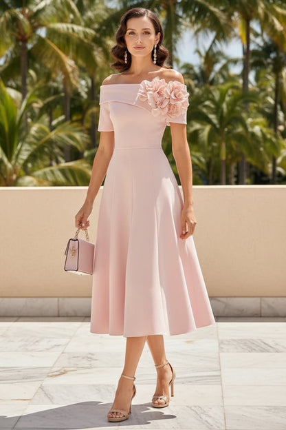 Floral Applique Off-the-Shoulder Midi Dress