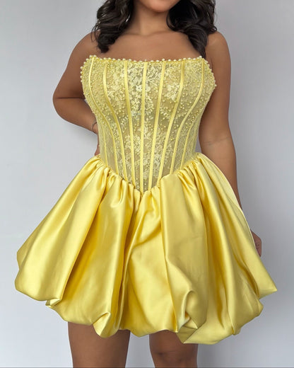 Strapless Corset Mini Dress with Bubble Skirt