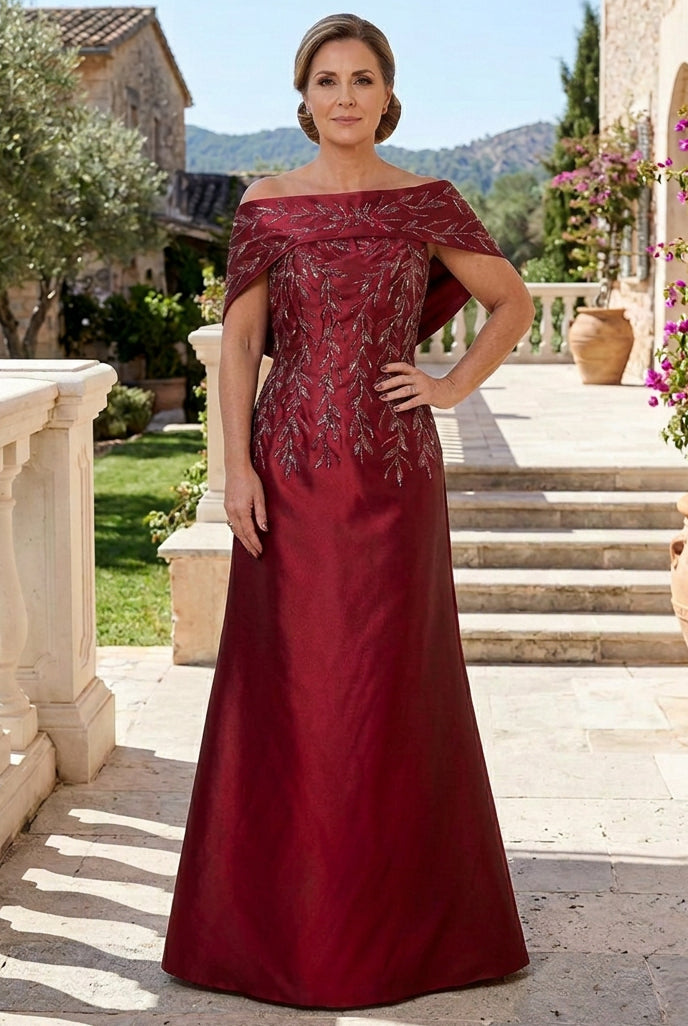 Strapless Embellished Gown with Detachable Cape