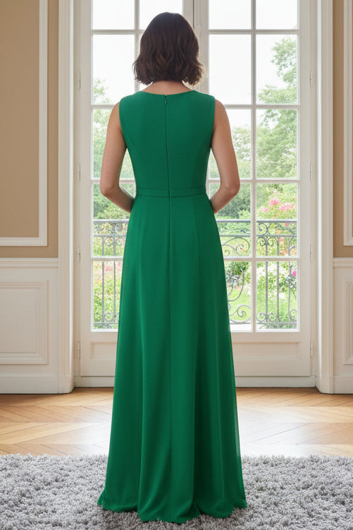 Draped Bateau Neck Sleeveless A-Line Evening Gown