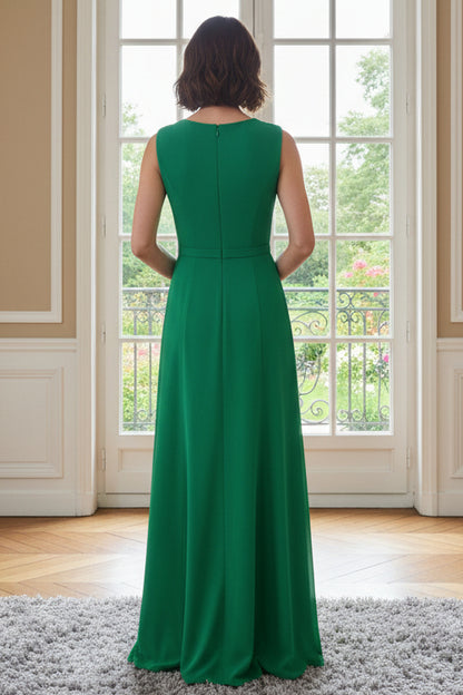 Draped Bateau Neck Sleeveless A-Line Evening Gown