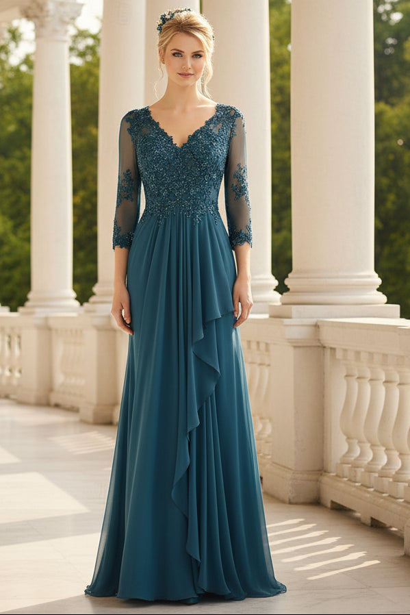 Lace Bodice Chiffon Evening Gown