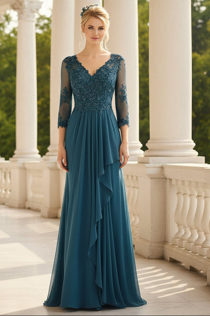 Lace Bodice Chiffon Evening Gown