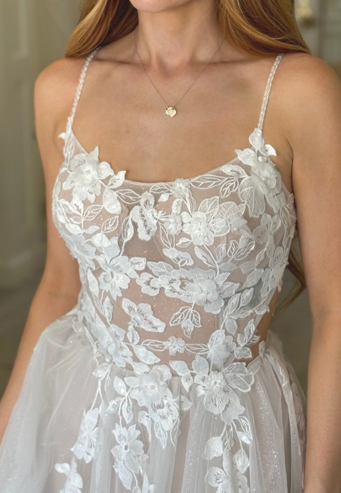 Floral Lace A-Line Wedding Dress with High Slit