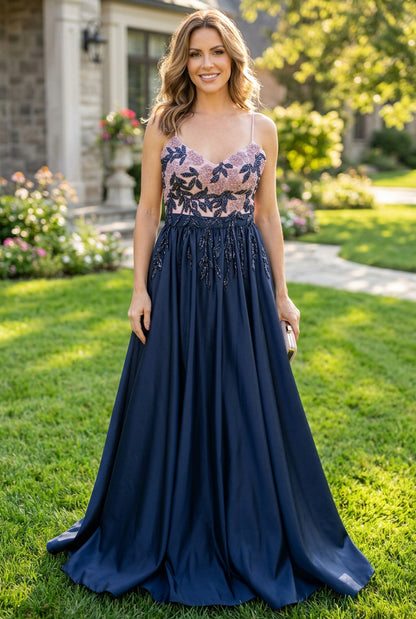 Embroidered Bodice A-Line Evening Gown