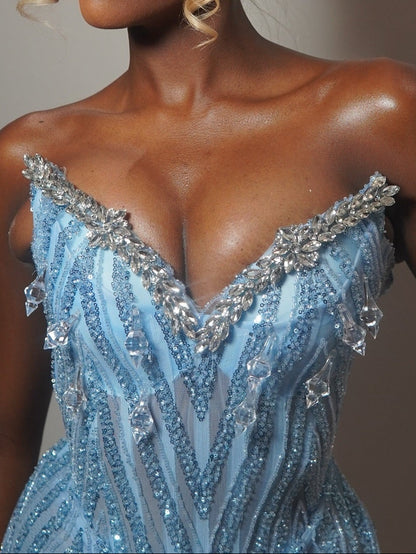 Strapless Rhinestone Embellished Sequin Mini Dress