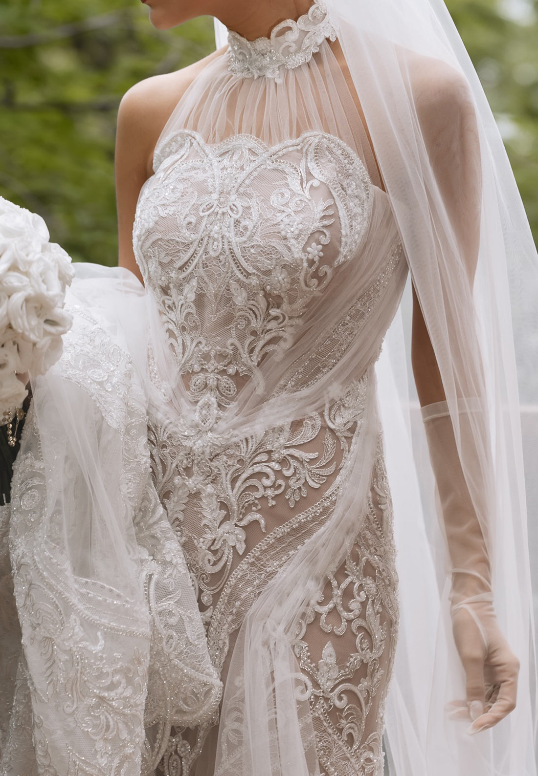 High Neck Lace Mermaid Wedding Dress