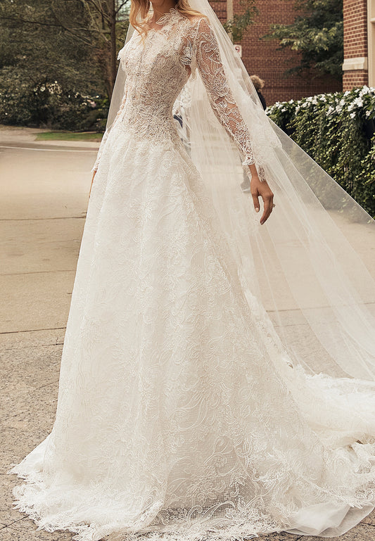 Lace A-Line Wedding Dress with Long Sleeves