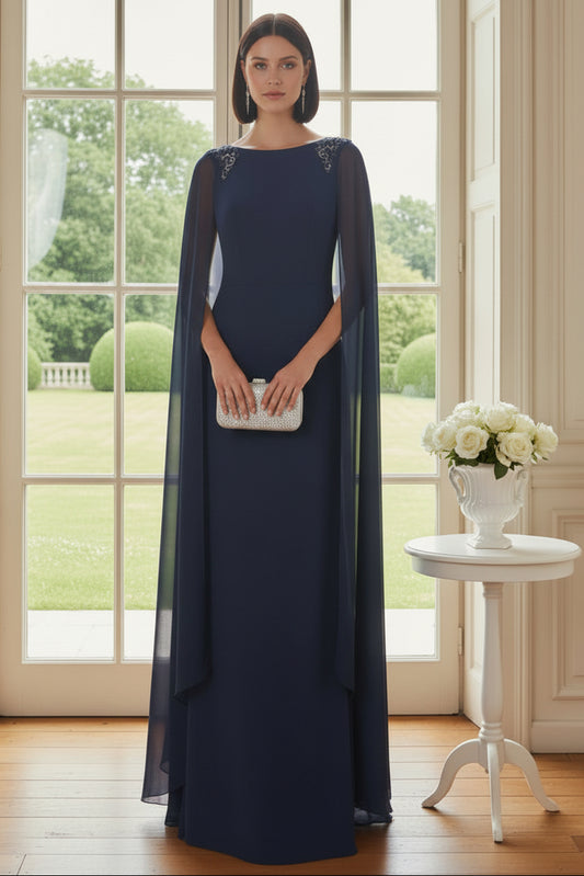 Elegant Bateau Neck Evening Gown with Cape