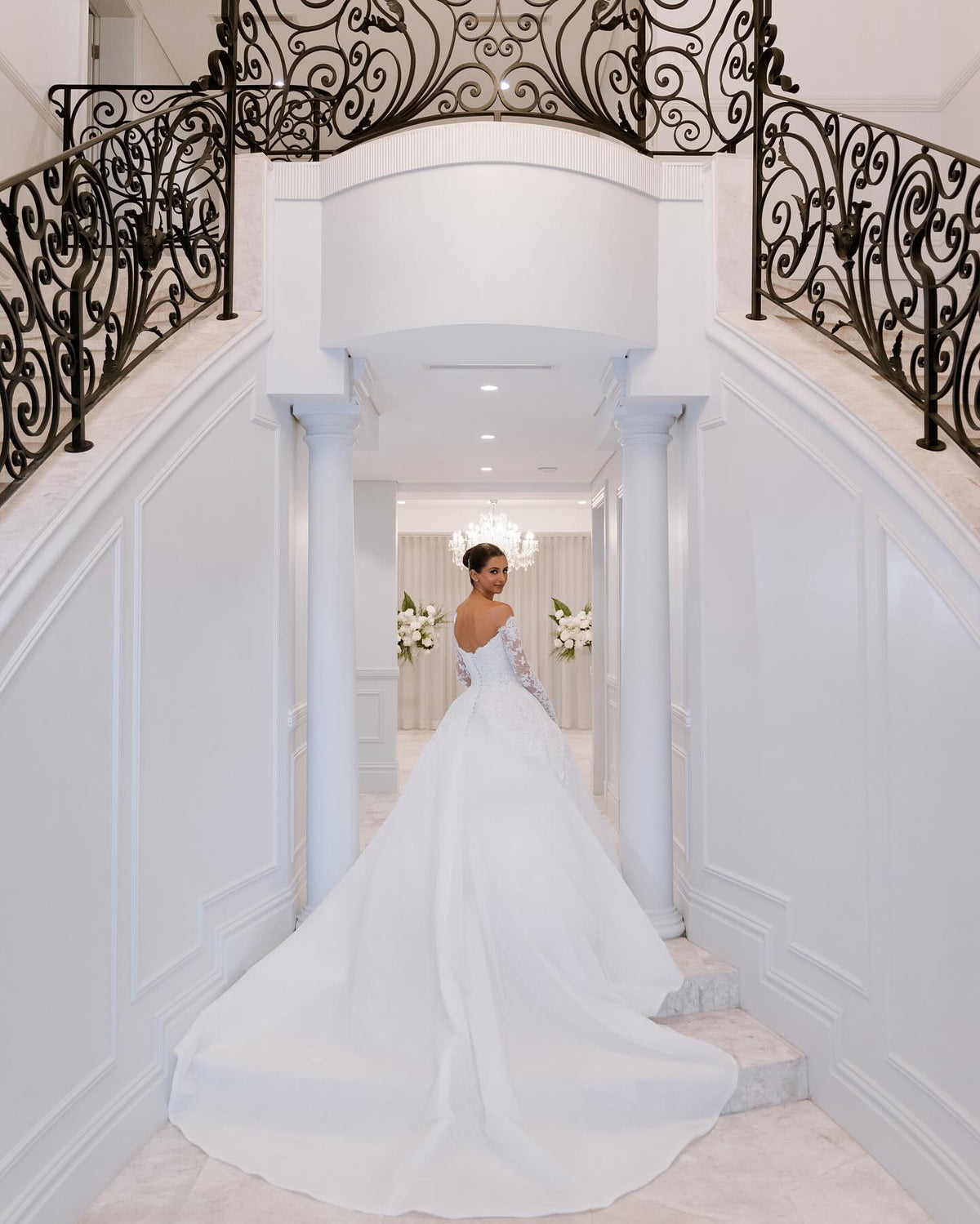 Off-the-Shoulder Lace Ball Gown Wedding Dress