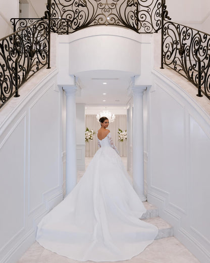 Off-the-Shoulder Lace Ball Gown Wedding Dress