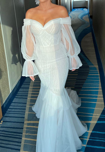 Off-the-Shoulder Mermaid Wedding Dress with Long Sleeves