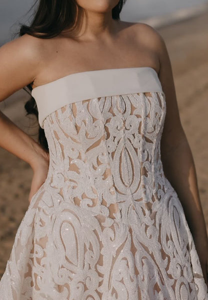 Strapless Lace Tea-Length A-Line Dress