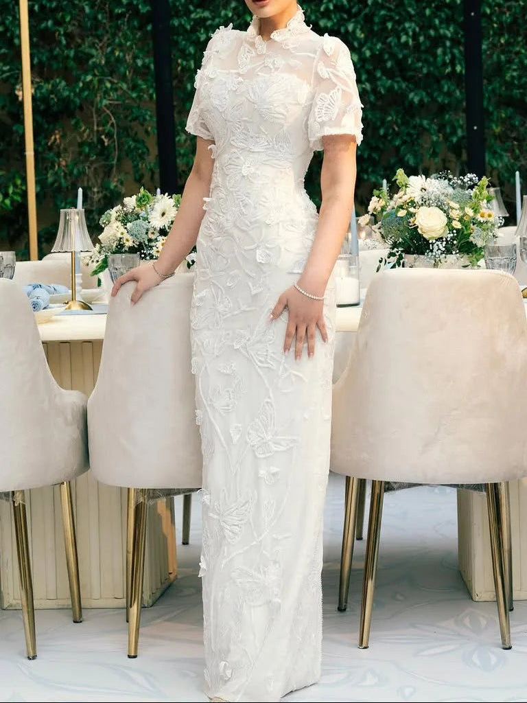 High Neck Sheath Dress with Short Sleeves