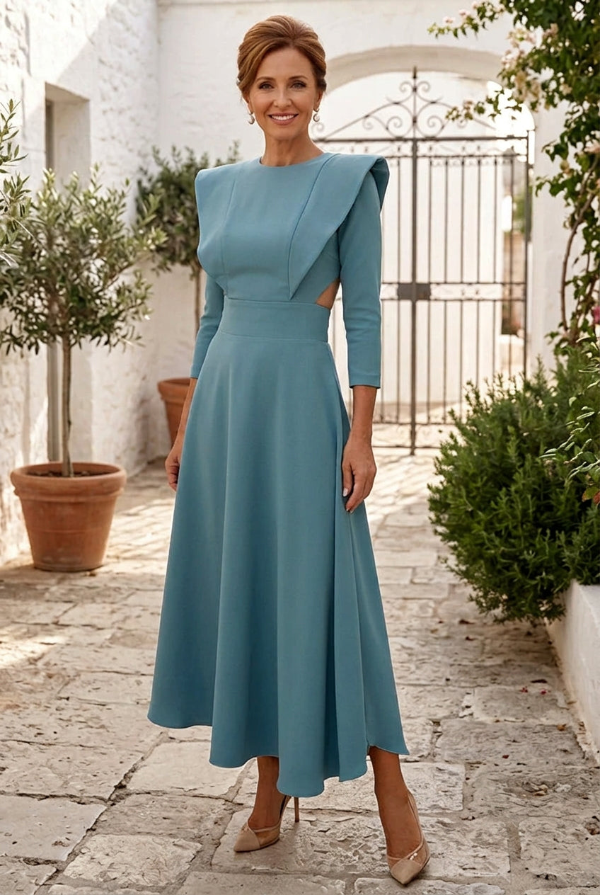Open Back Ruffle Shoulder Midi Dress