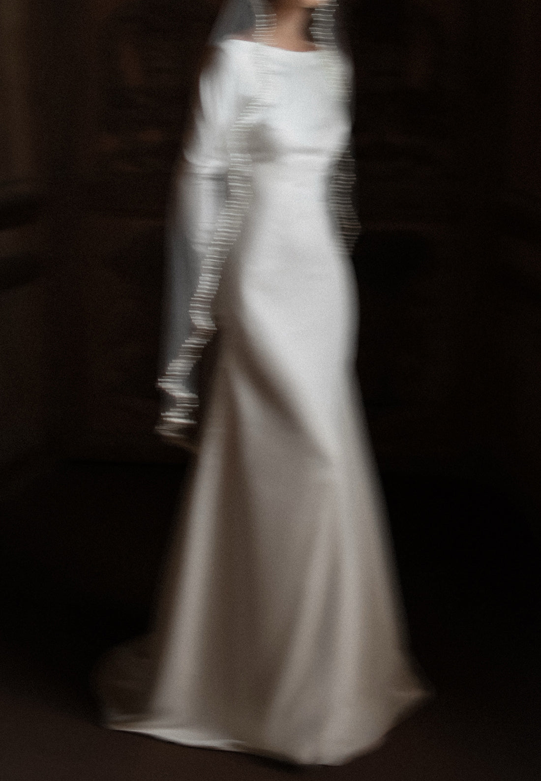 Bateau Long Sleeve Satin Wedding Dress with Train
