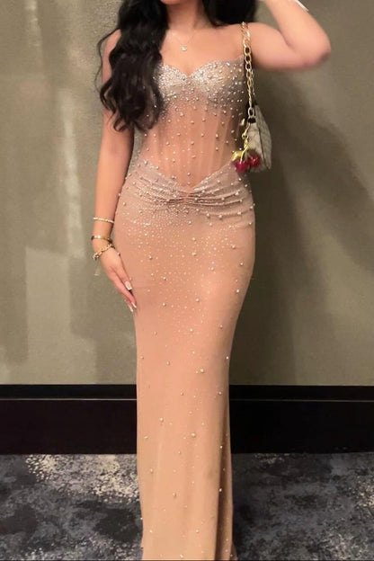 Corset Rhinestone Embellished Maxi Dress