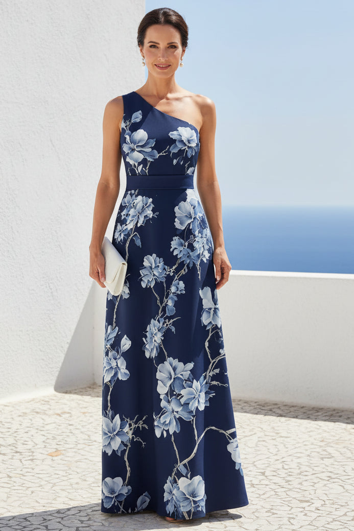 Elegant One-Shoulder Floral A-Line Maxi Dress