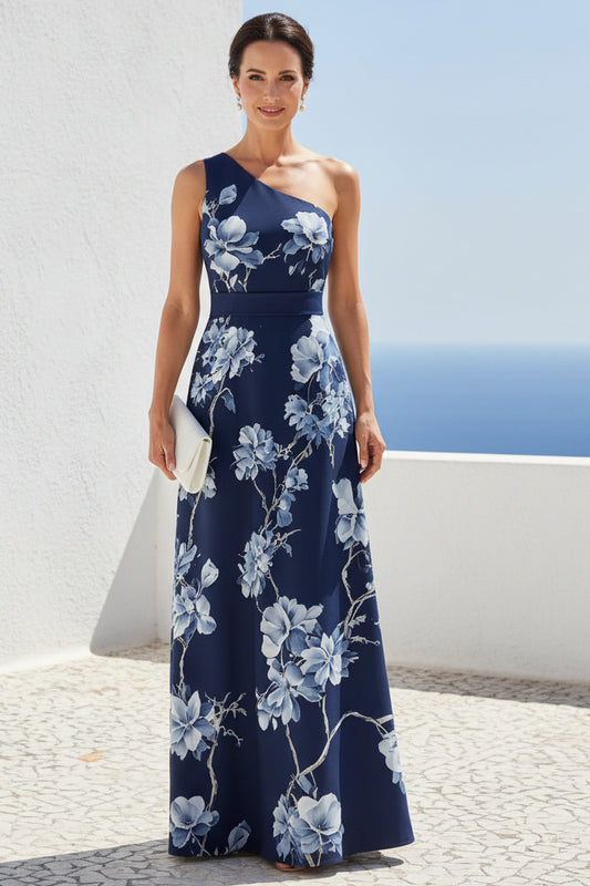 Elegant One-Shoulder Floral A-Line Maxi Dress