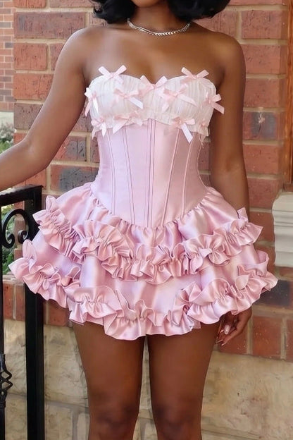 Strapless Corset Mini Dress with Tiered Ruffle Skirt