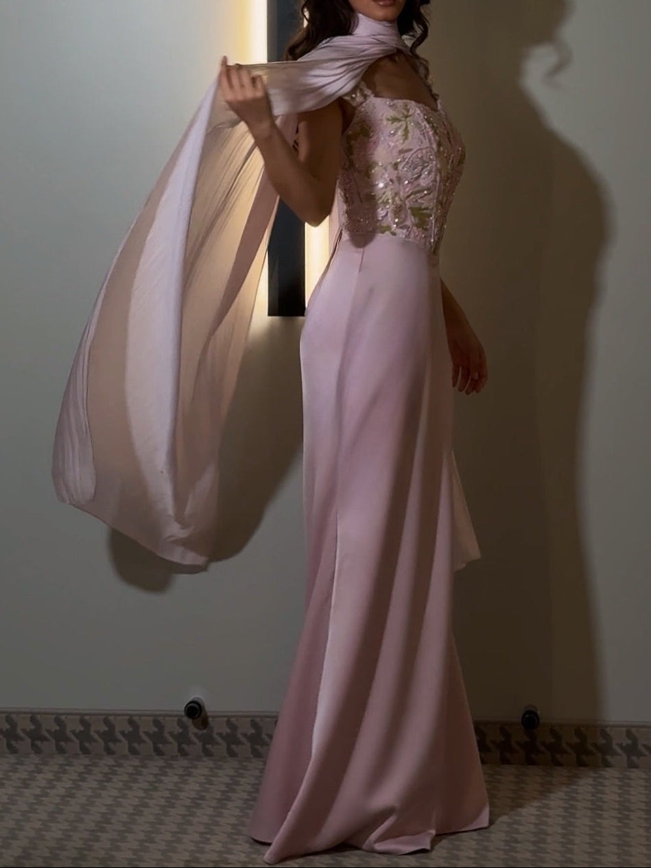 Corset Evening Gown with Scarf and Lace-Up Back