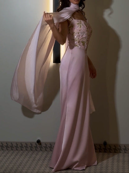 Corset Evening Gown with Scarf and Lace-Up Back