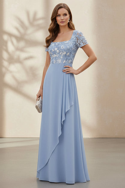 A-Line Lace and Chiffon Evening Gown with Side Draping