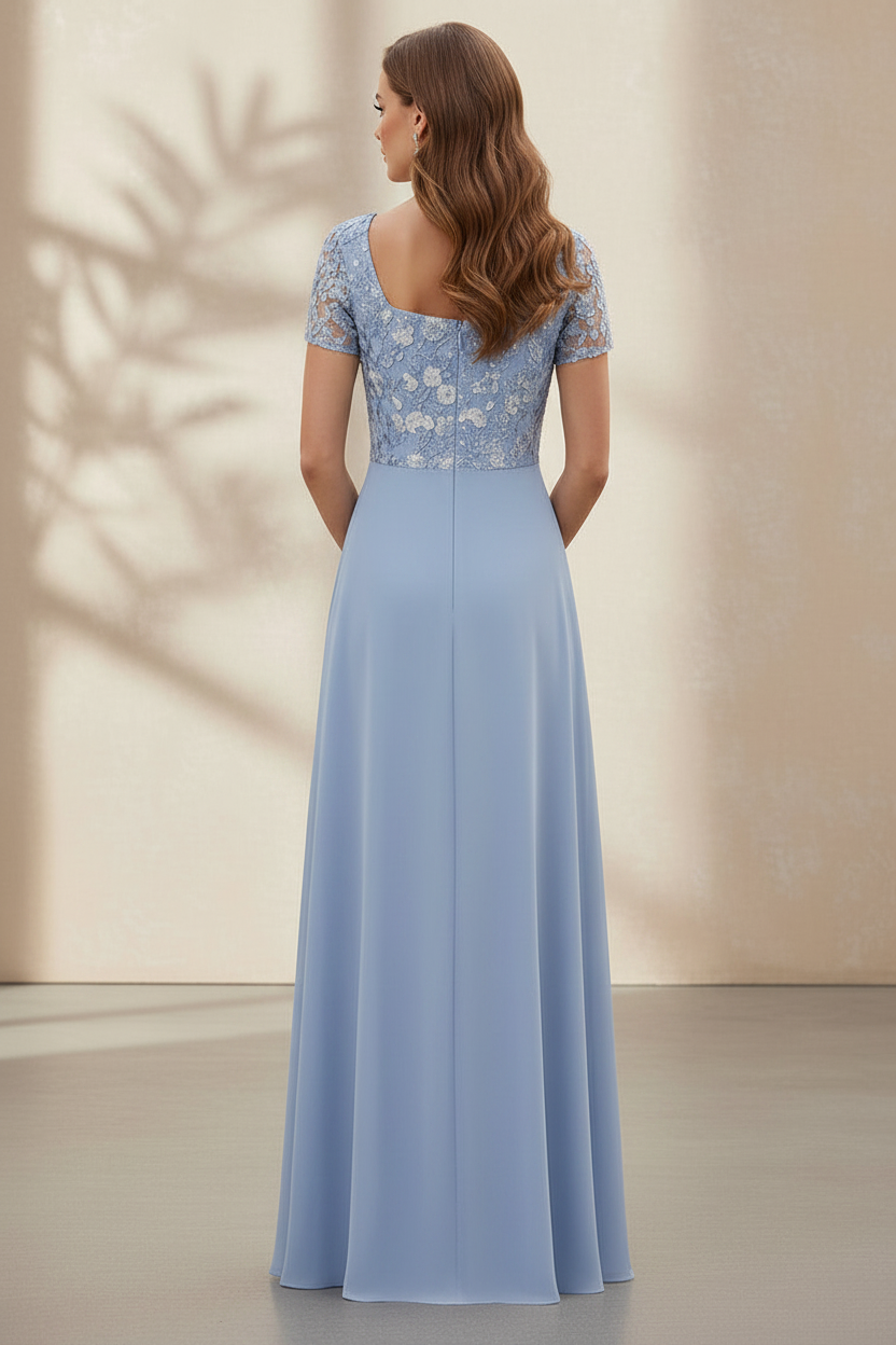 A-Line Lace and Chiffon Evening Gown with Side Draping