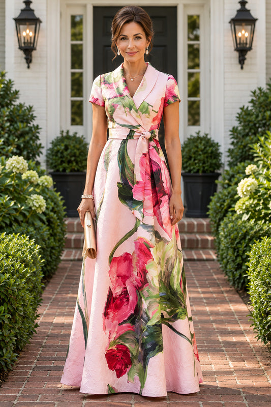 Floral Wrap A-Line Maxi Dress with Collar