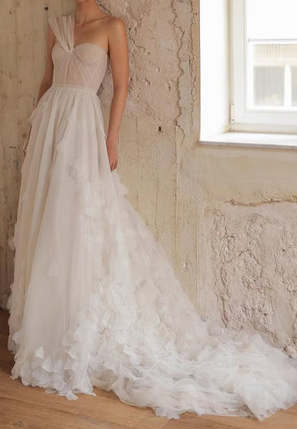 One-Shoulder Petal Tulle A-Line Wedding Dress