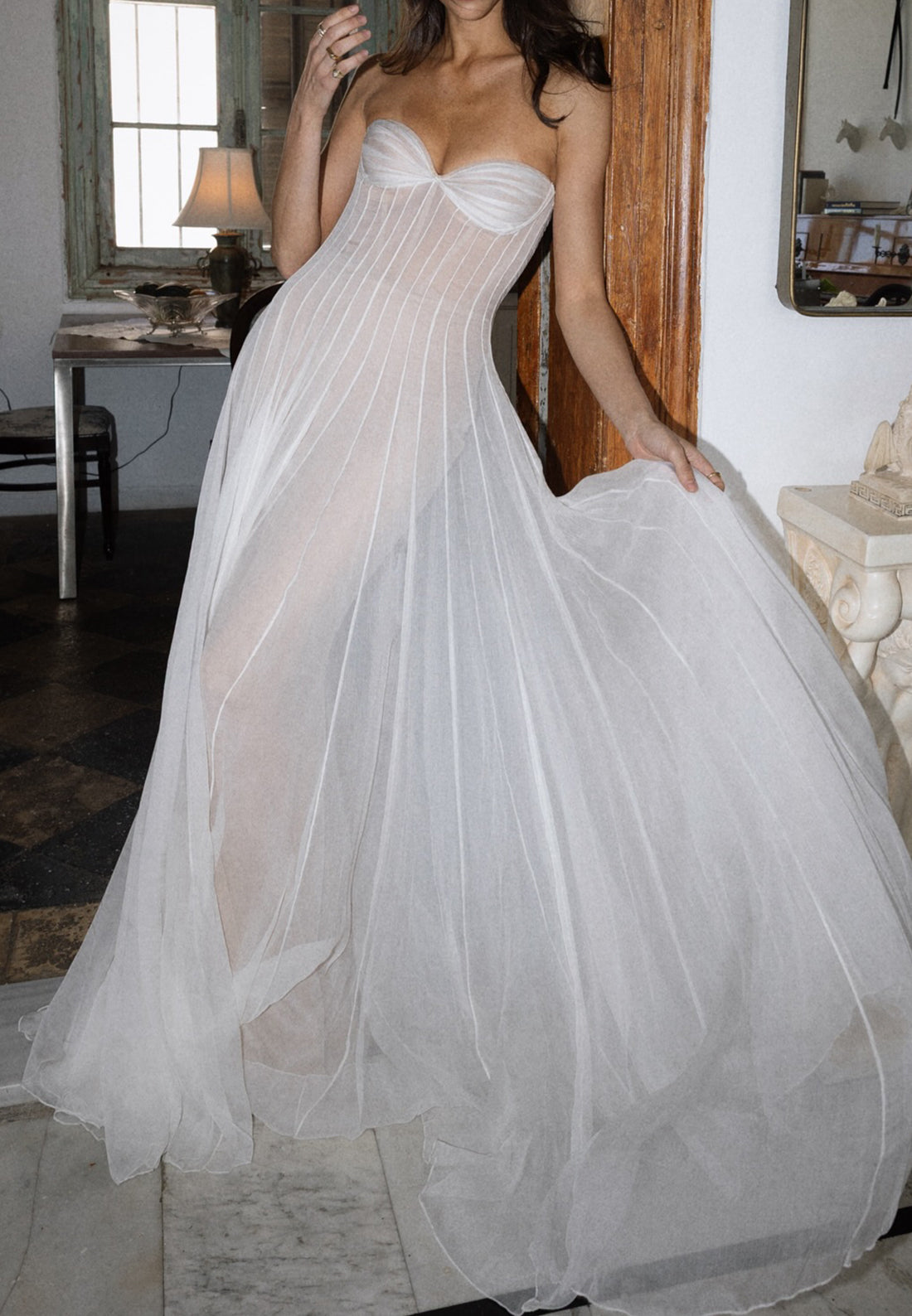 Strapless Pleated Chiffon Wedding Dress